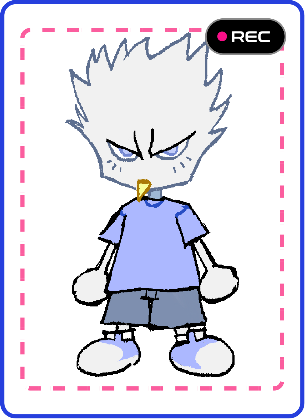 Rash standing inside the dashed recording frame